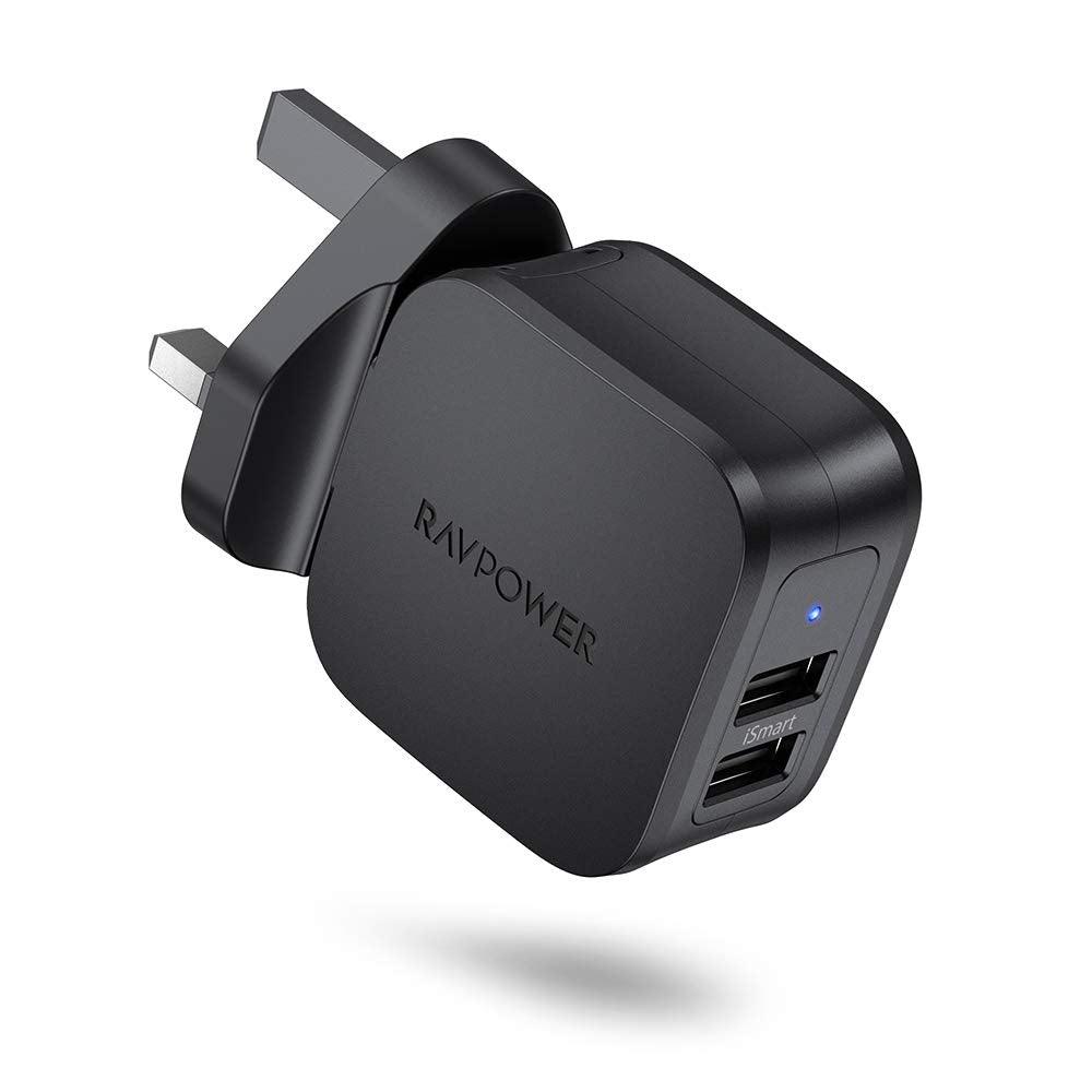 RAVPower Wall Charger 17W Dual Port UK iSmart - Black - Tech Goods