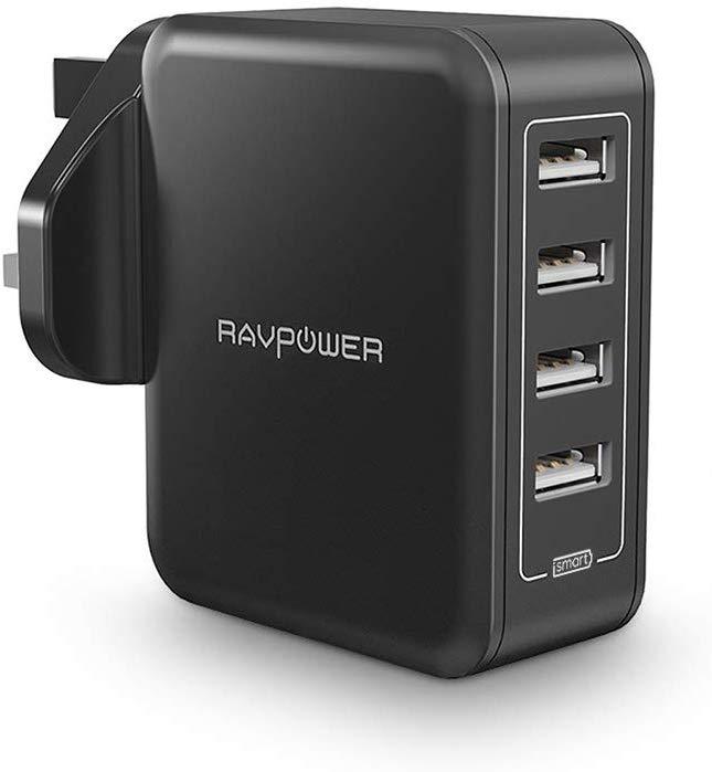 RAVPower Wall Charger 40W 4-Port UK iSmart - Black - Tech Goods