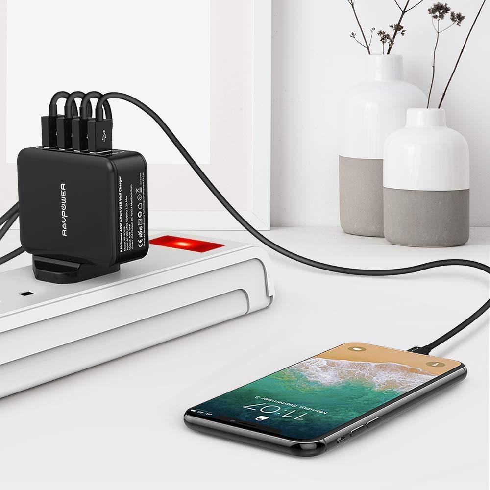 RAVPower Wall Charger 40W 4-Port UK iSmart - Black - Tech Goods