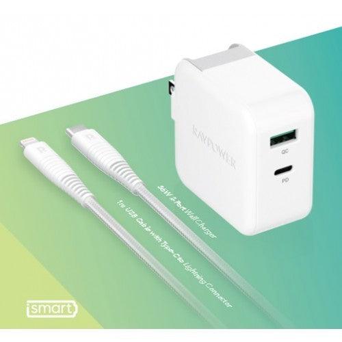 RAVPower Wall Charger COMBO 2-Pack (Wall Charger 36W+C-Lightning Cable 1m) - White - Tech Goods