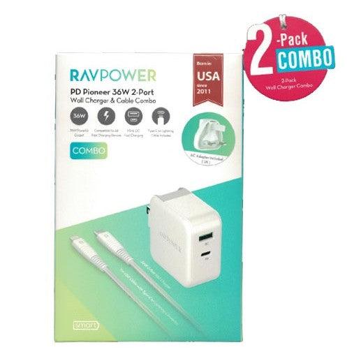 RAVPower Wall Charger COMBO 2-Pack (Wall Charger 36W+C-Lightning Cable 1m) - White - Tech Goods