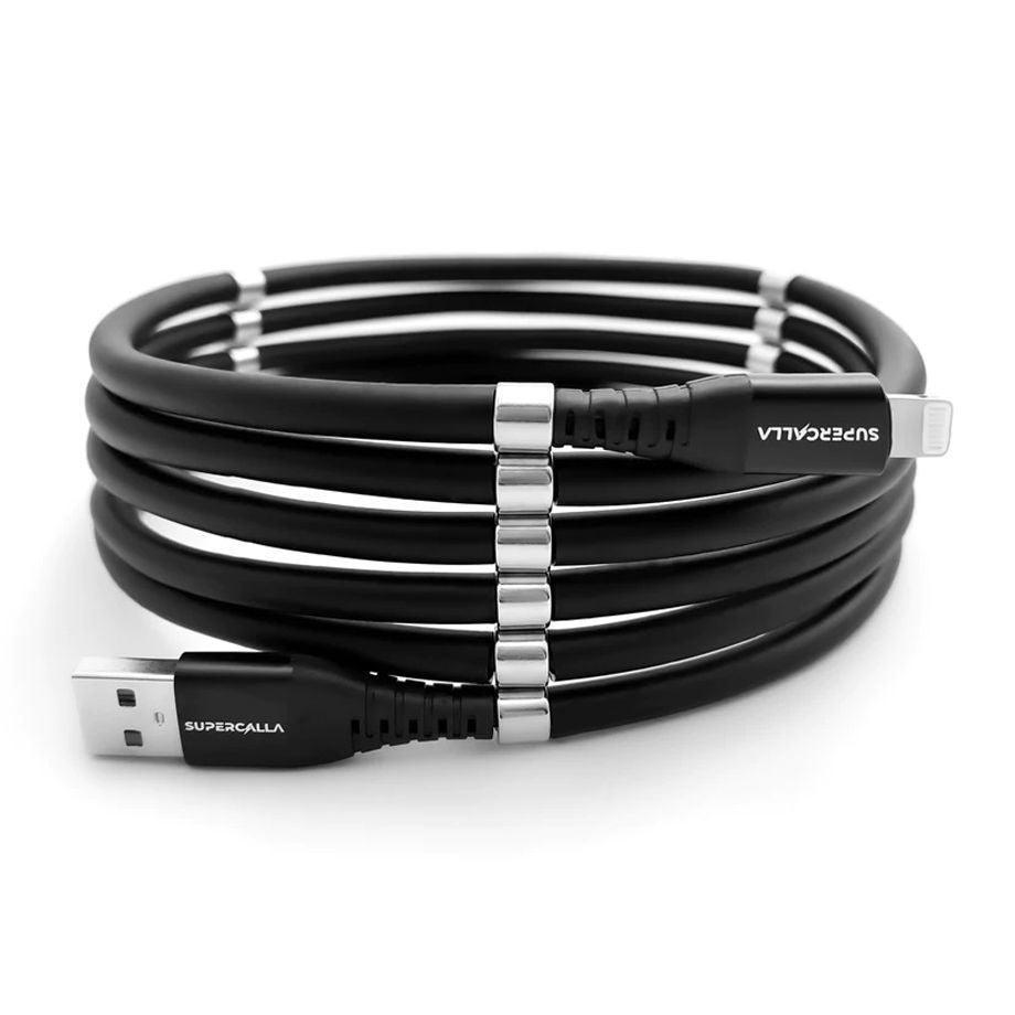 SuperCalla Magnetic USB-A to Lightning Cable 2m - Black - Tech Goods