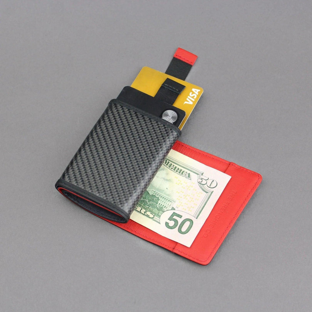 The Frenchie Co Carbon Fiber Ultra Slim Speed Wallet - Red Black - Tech Goods